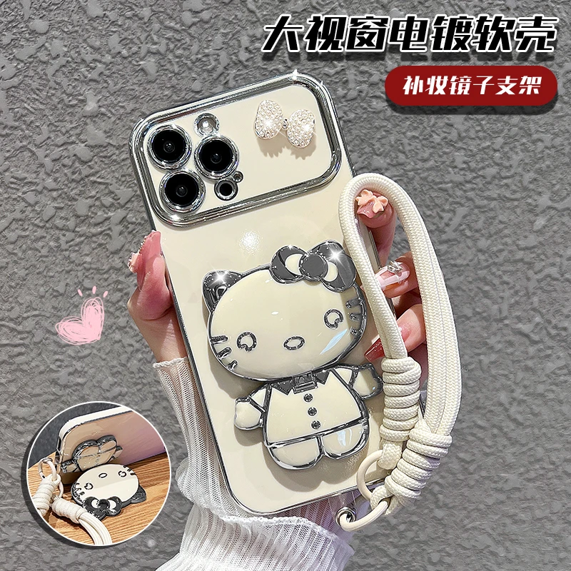 【苹果/华为/oppo/vivo/小米】适用新款猫咪镜子支架手机壳女款防摔