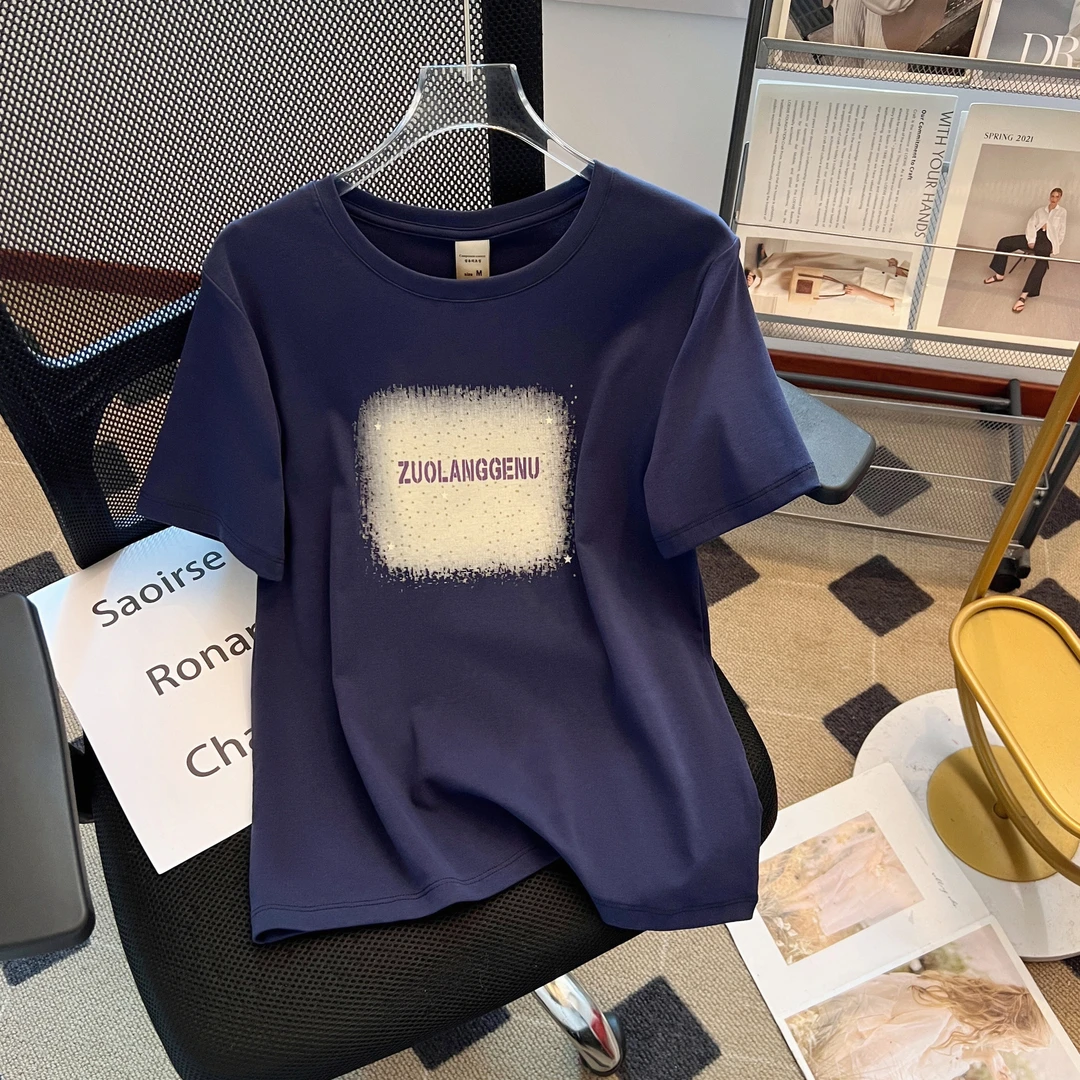 2025爆款新款ins小众满天星印花短袖t恤女高级感宽松显瘦韩版ZUO