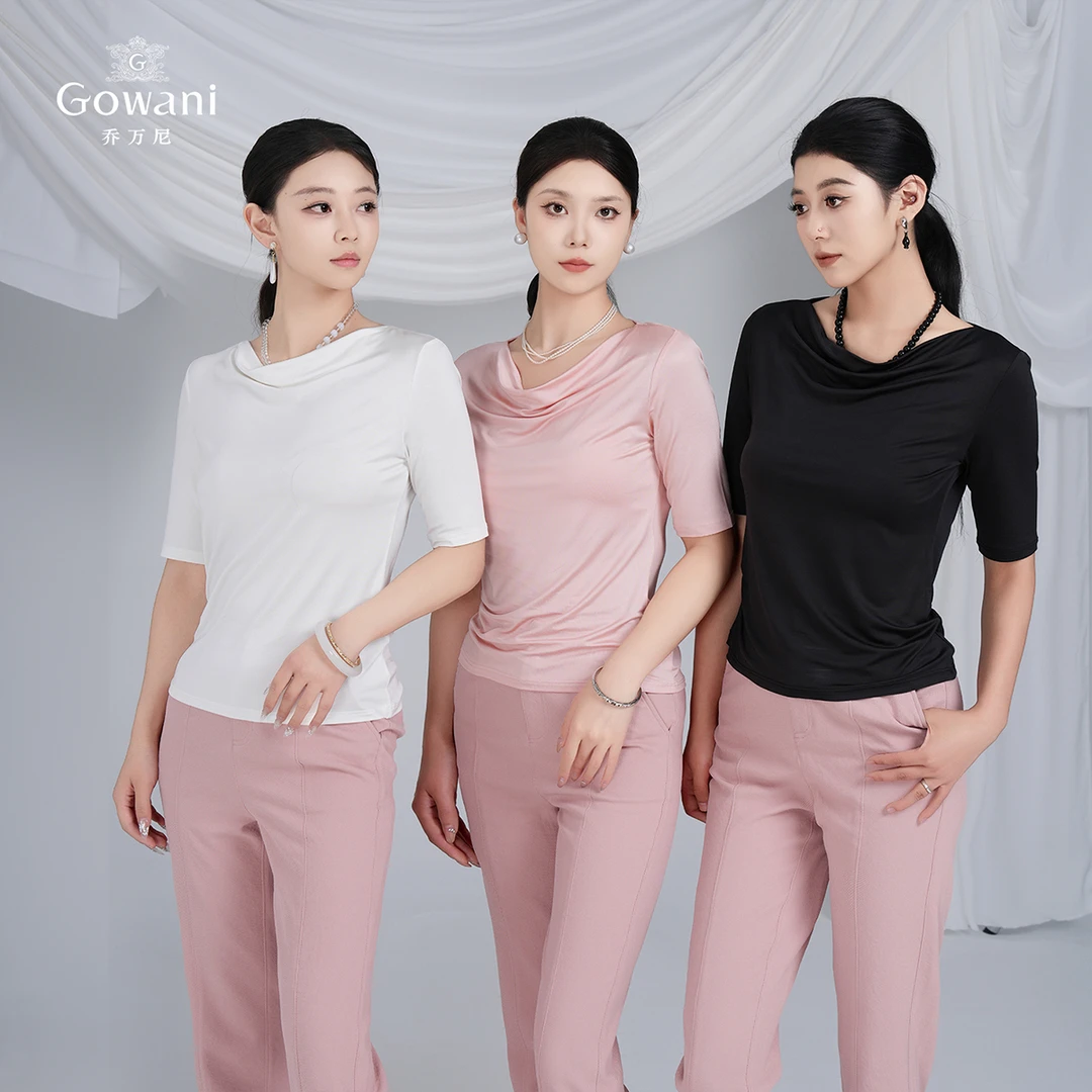 Gowani/乔万尼荡领螺纹短款T恤健身时尚春夏爽滑休闲风EZ2C133