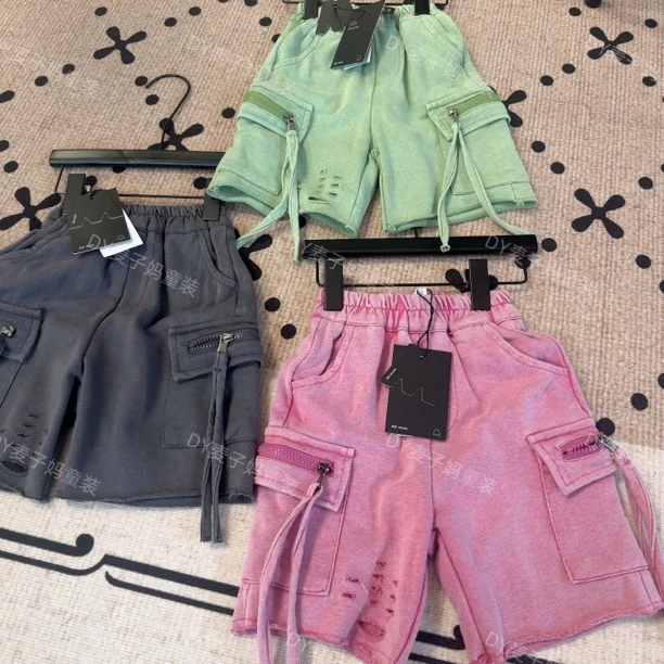 MZ.儿童夏季新款宽松做破大口袋工装炒色毛圈短裤1894