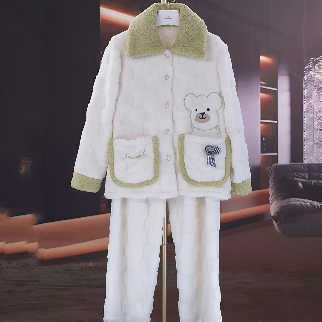 【专属】爆款睡衣秋冬女加绒加厚可外穿新款套装毛绒冬季家居服
