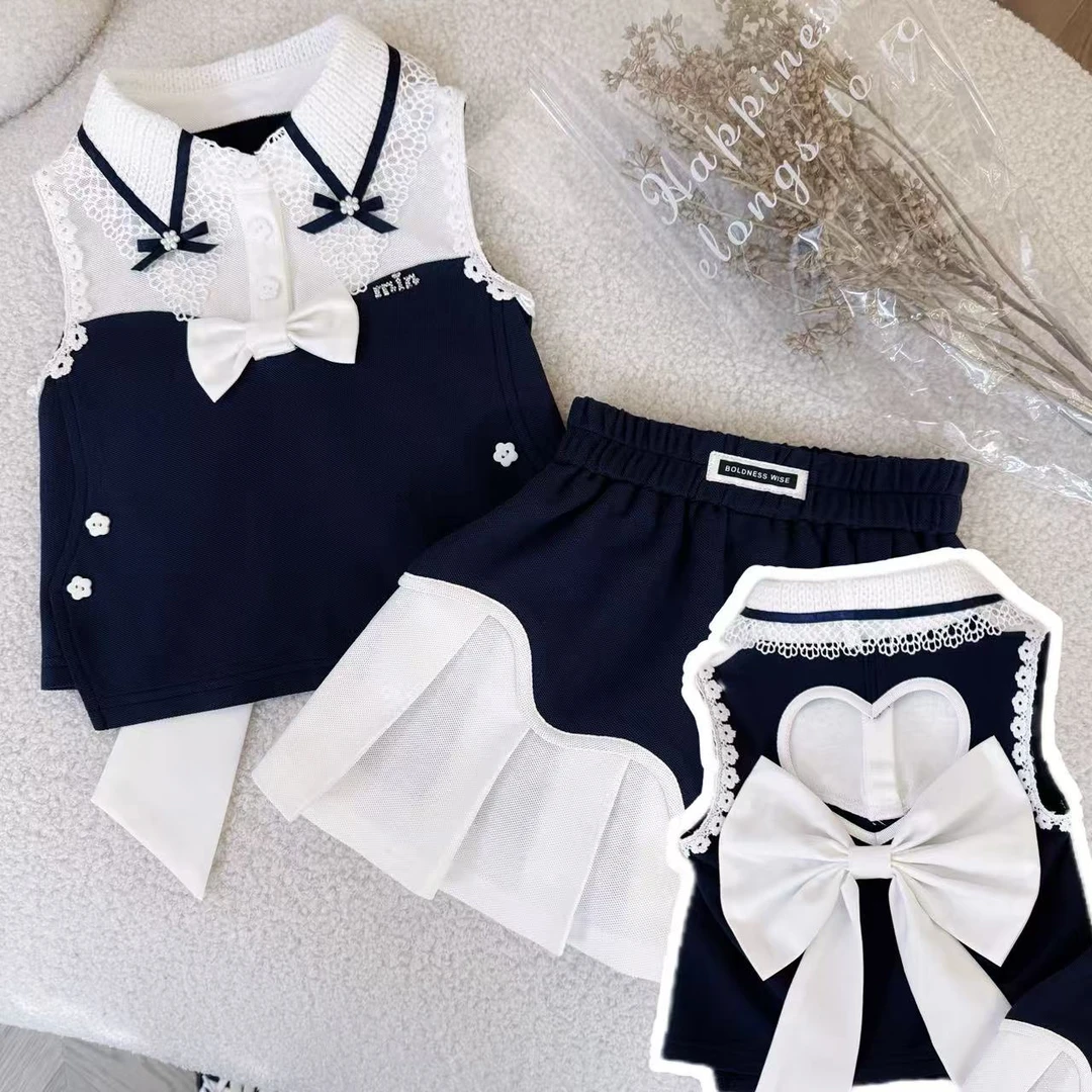 女童夏装套装2025新款儿童无袖polo衫上衣宝宝夏季休闲裙子两件套