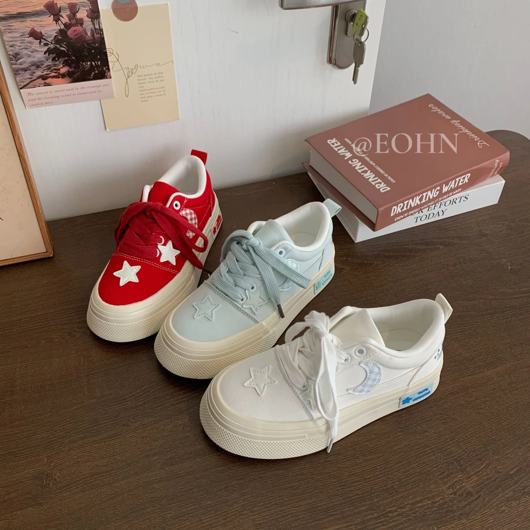 【eohn】2025夏季透气星星板鞋厚底百搭帆布鞋小众学生ins韩版