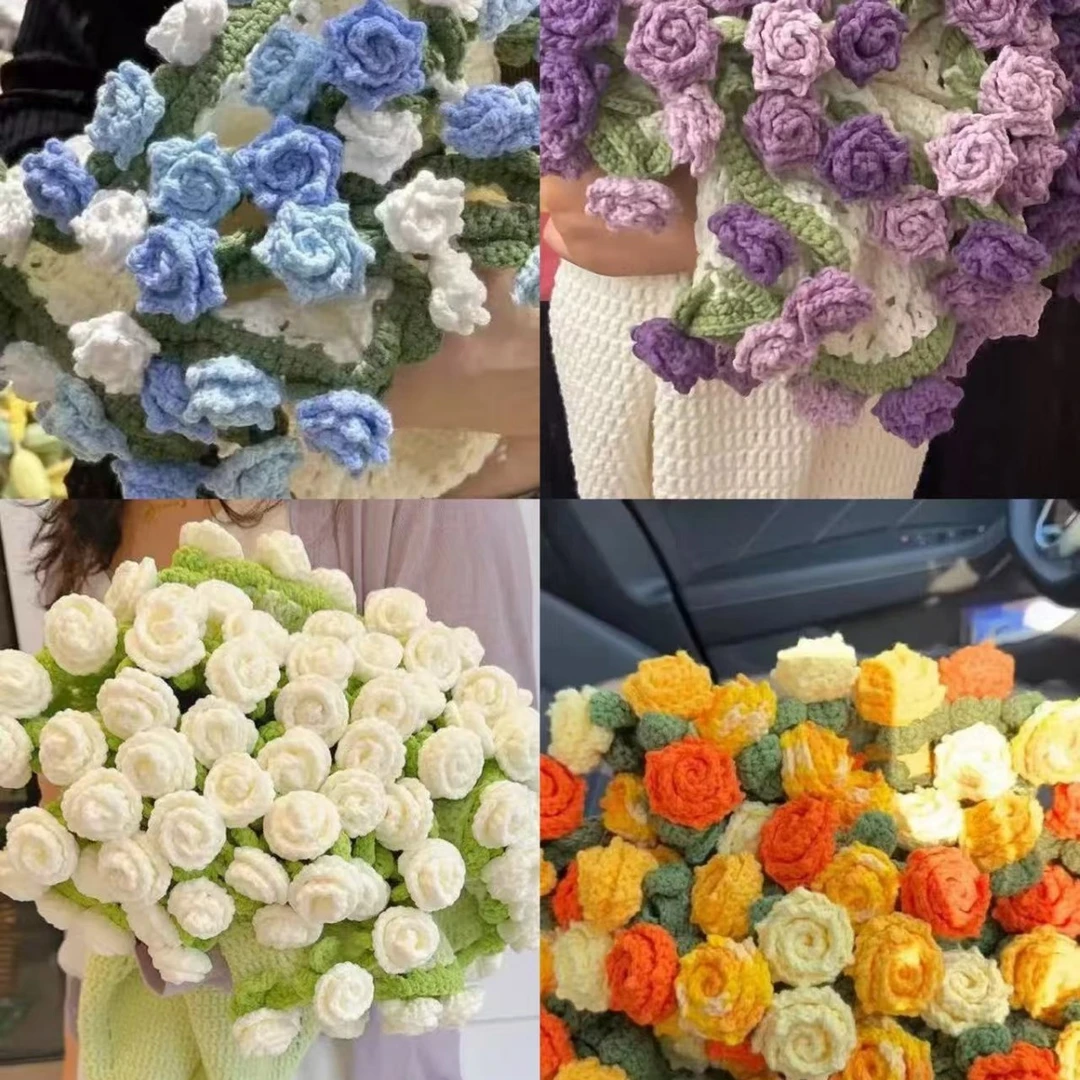 尖角玫瑰花毯子钩织diy材料包手工编织渐变花束毛毯毛线钩针七夕