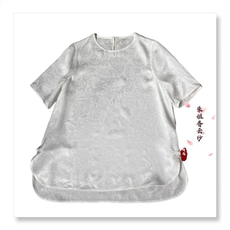 【罗马假日】35姆米四经罗白色夏季圆领百搭休闲短袖衬衫