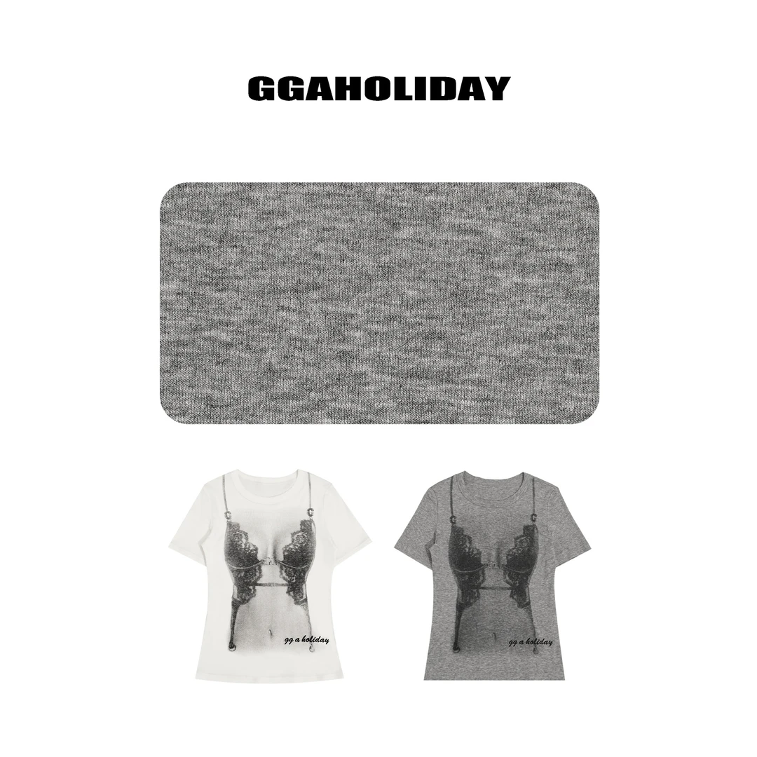 设计师原创新款时尚休闲修身显瘦复古印花短袖T恤打底上衣-152204