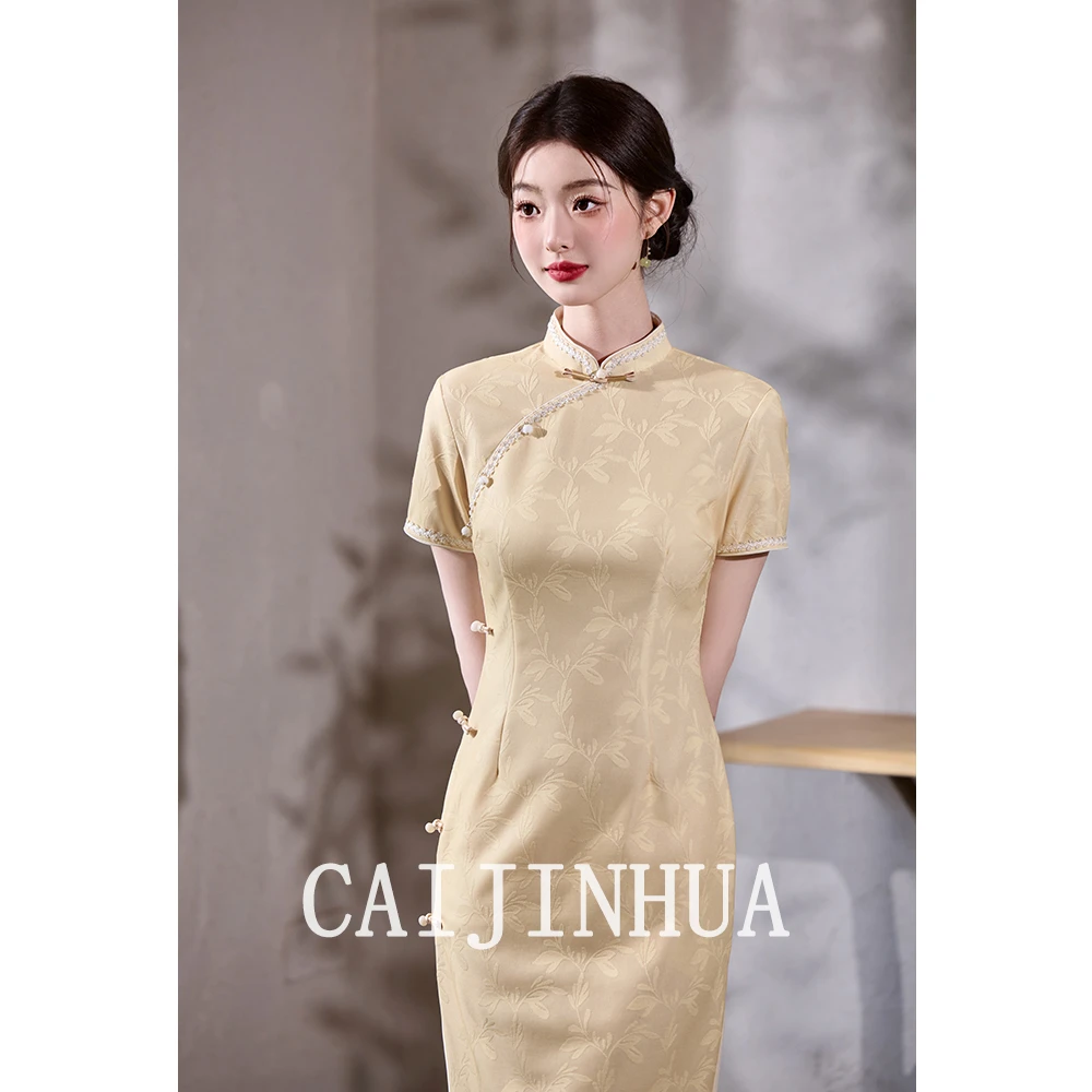 黄色旗袍女大学生新国风连衣裙新中式裙子女款爆款2025新款年轻款