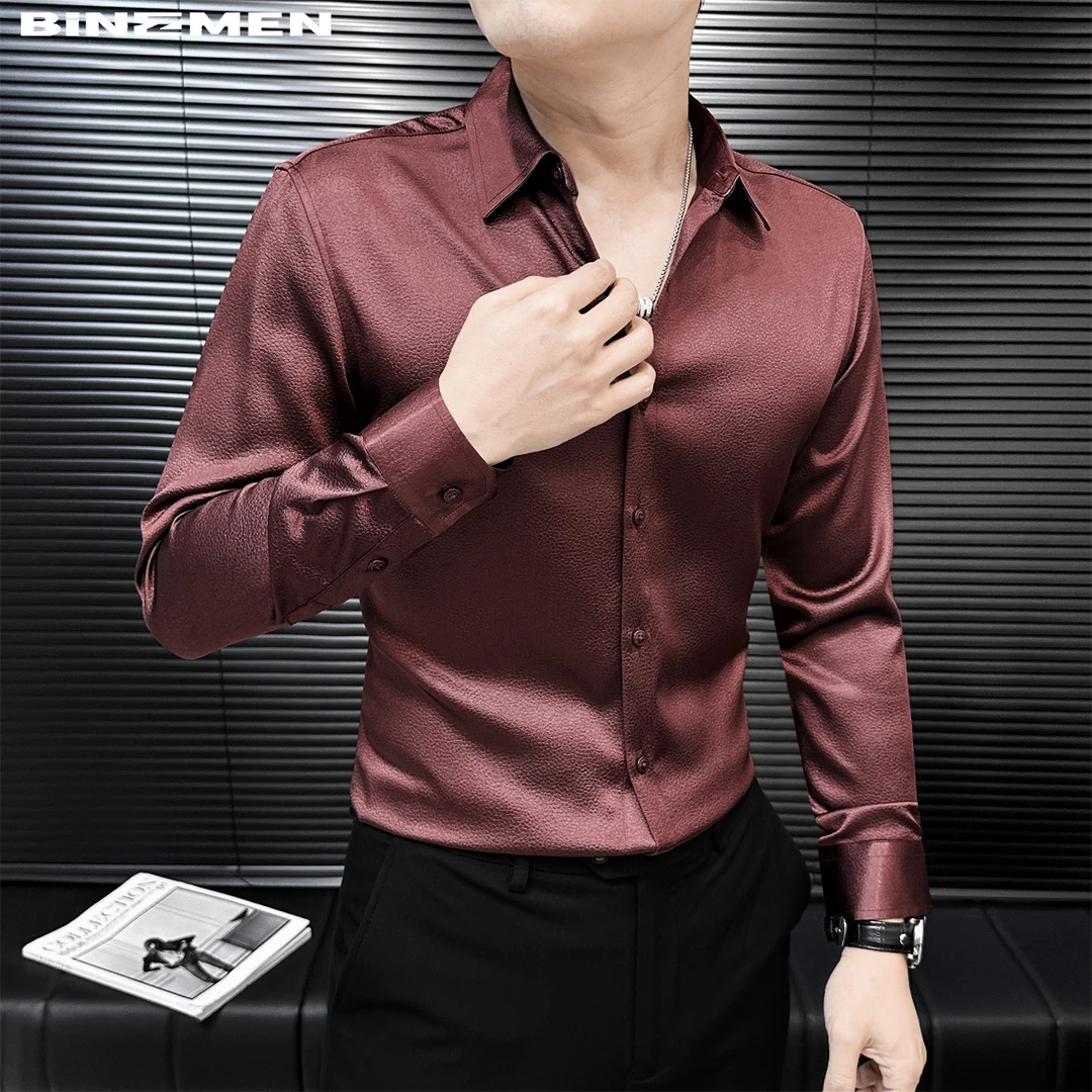 肌理感魅力休闲衬衫男款爆款2025新款男士衬衣长袖轻奢男装春装款