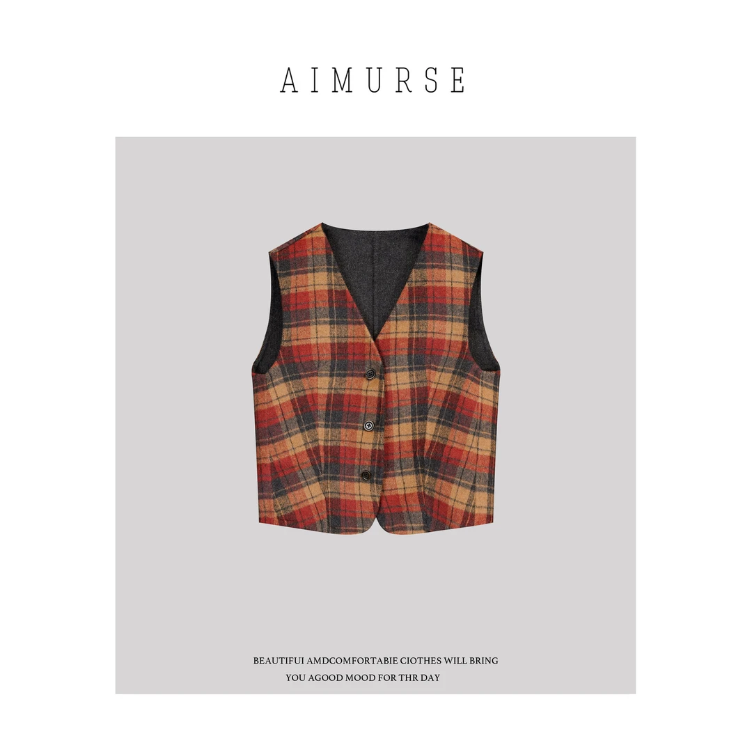 AIMURSE【圣诞特辑】小众设计师 羊毛双面穿百搭休闲马甲 AM70300