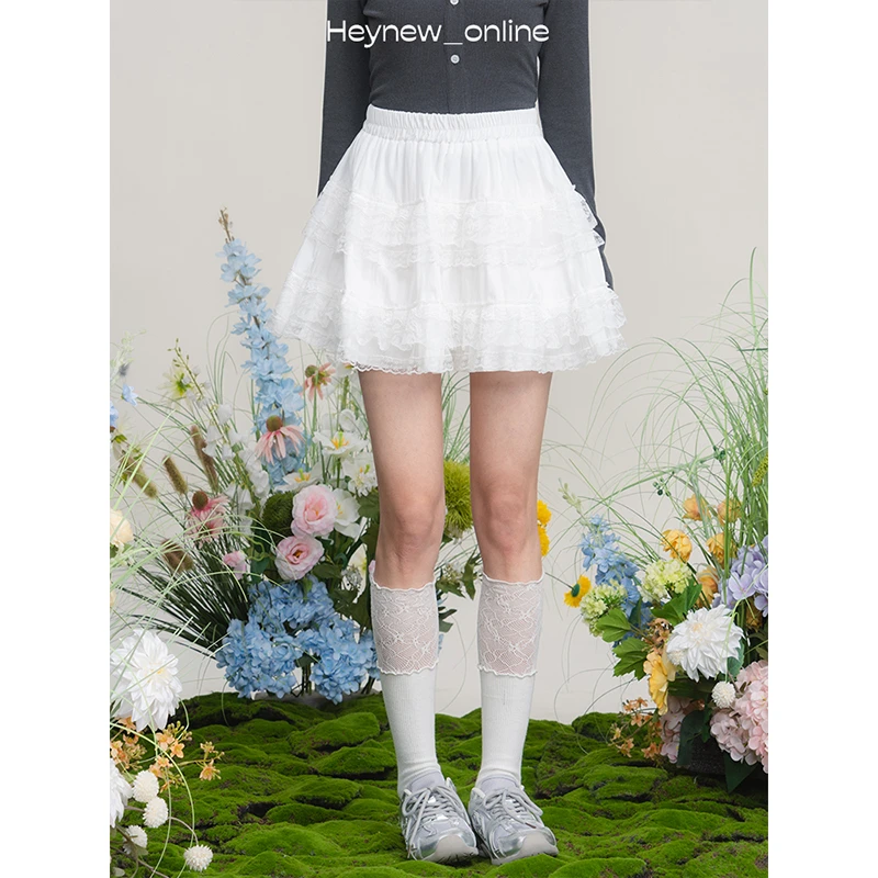 LOVEHEYNEW甜美系蕾丝蛋糕半身裙女2025春夏a字短裙-5C517