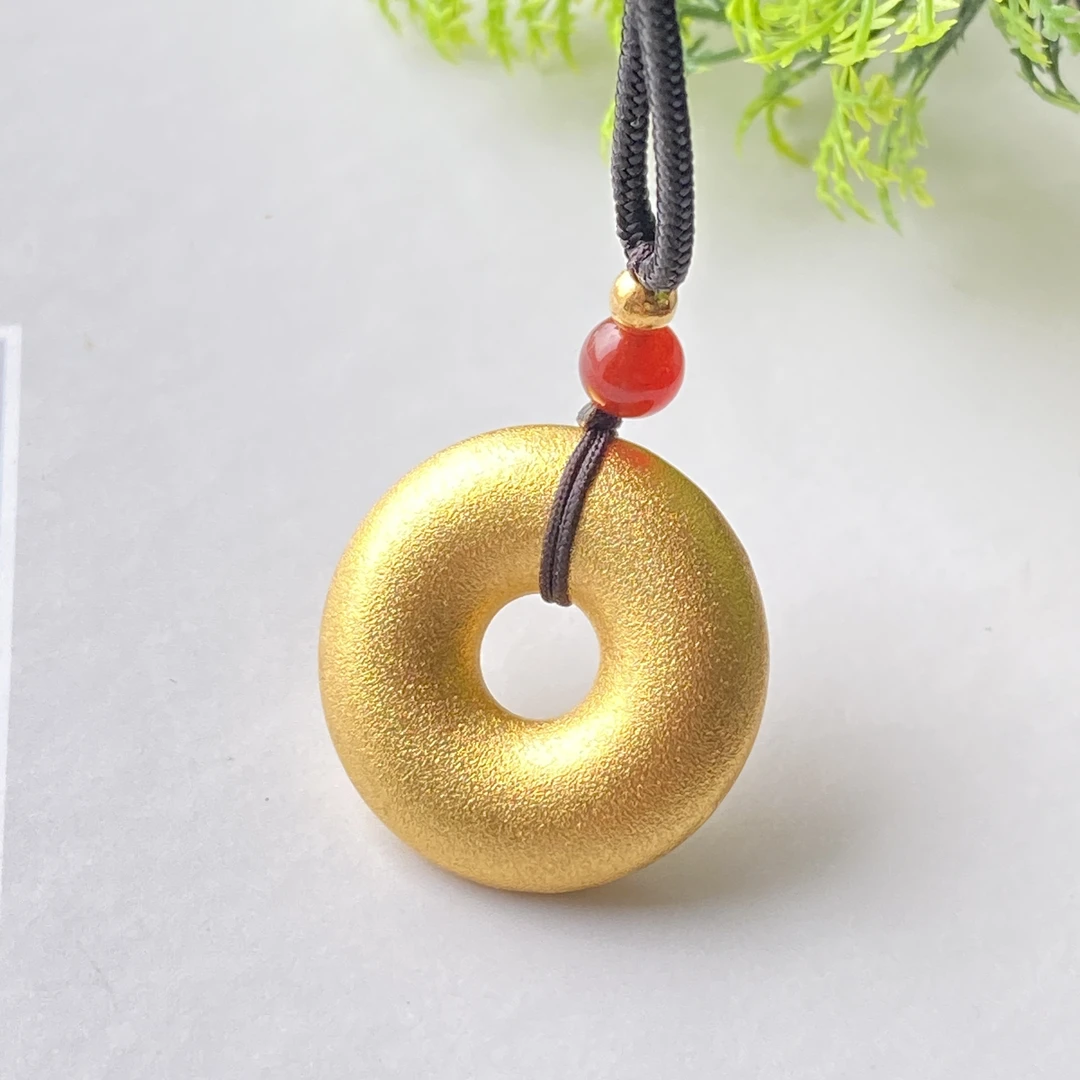 黄金 真金金珠高端玛瑙吊坠赠合金平安扣时尚大气款