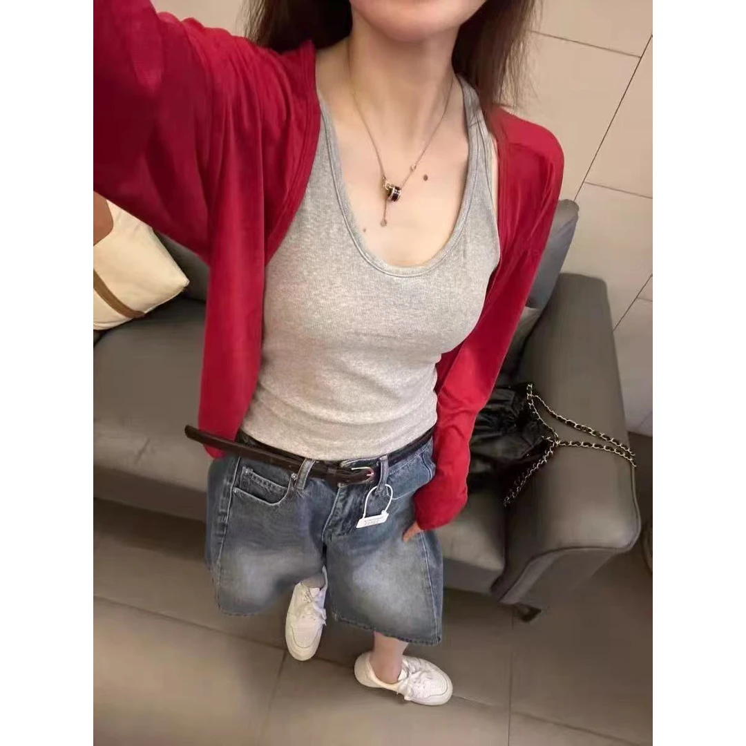 2025春季新款韩版宽松显瘦百搭防晒衣披肩开衫+吊带背心两件套女