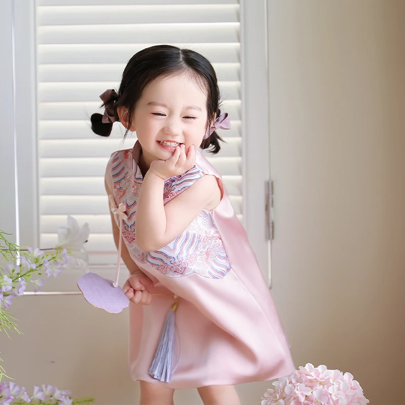 一周岁女宝宝礼服粉色夏装小女孩中式旗袍婴儿衣服儿童生日公主裙