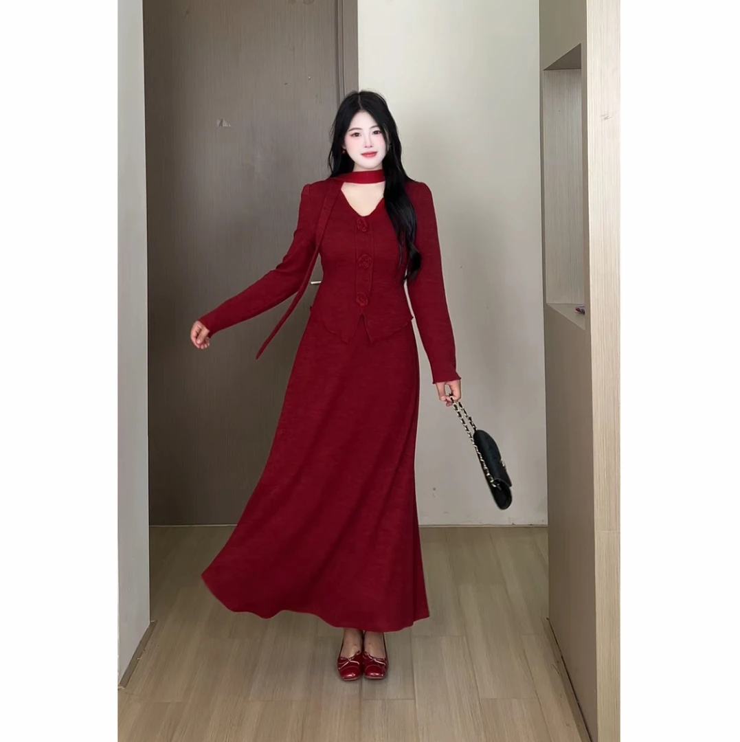 【团团女装】微胖大码女装过年拜年战袍甜美法式时尚套装