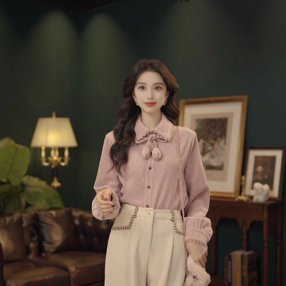 琦琦【奶芙莓莓​​】复古港风秋冬厚款休闲百搭衬衫上衣 YL5273272