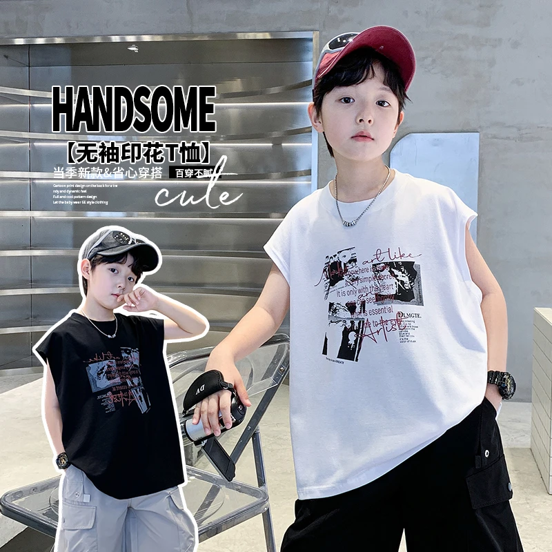 男童无袖t恤夏季薄款宽松2025中大童休闲韩版上衣儿童夏装洋气潮5