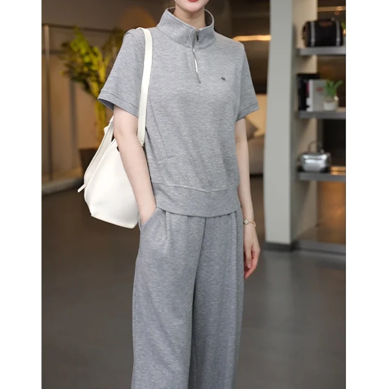 时尚休闲套装女2025夏季新款饰品拉链拼接设计感显瘦时尚休闲套装