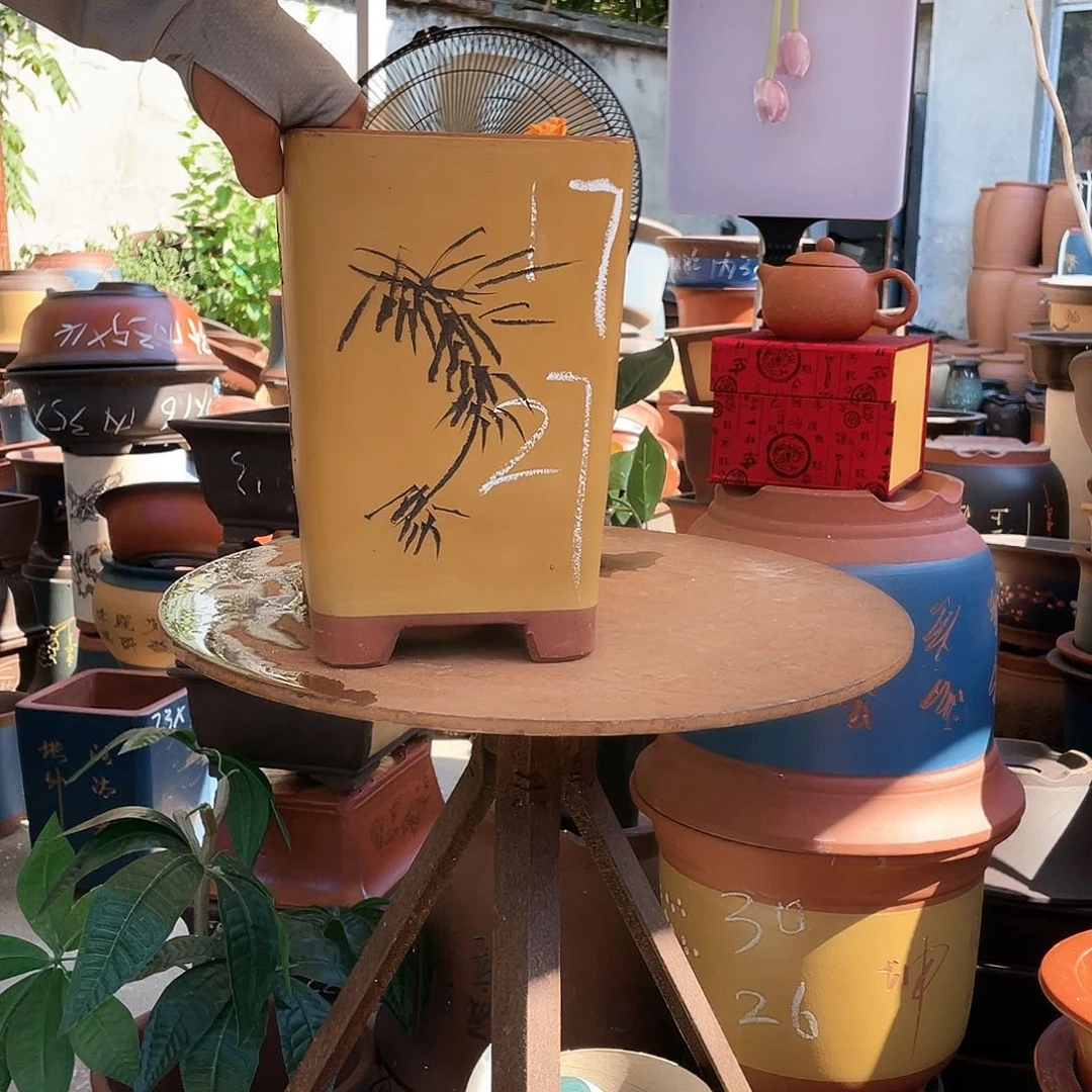 17黄四方花盆紫砂花盆紫砂