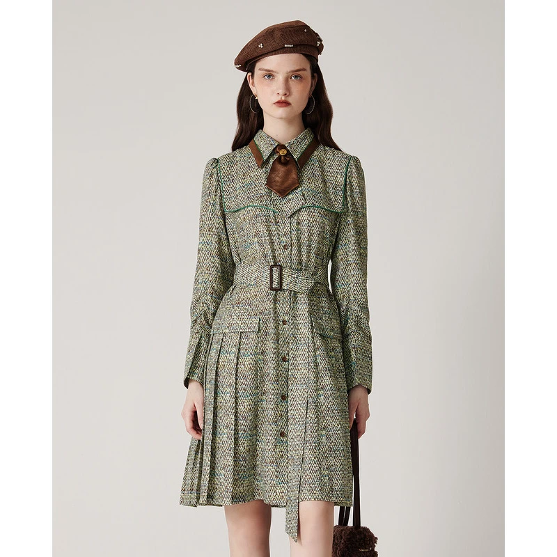 D/63/D/63小香风气质长袖复古法式收腰修身秋季连衣裙5V3L94205