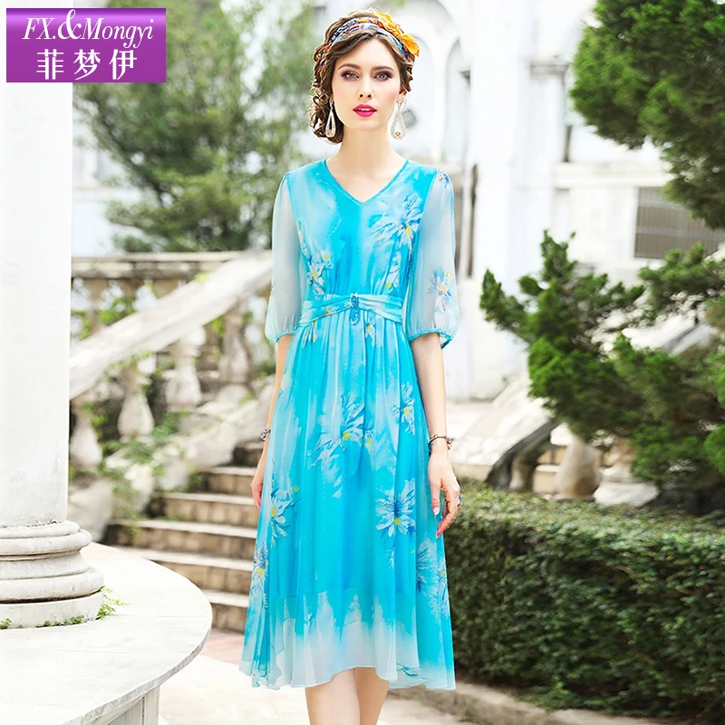 菲梦伊新款100桑蚕丝时尚连衣裙FXXL1056