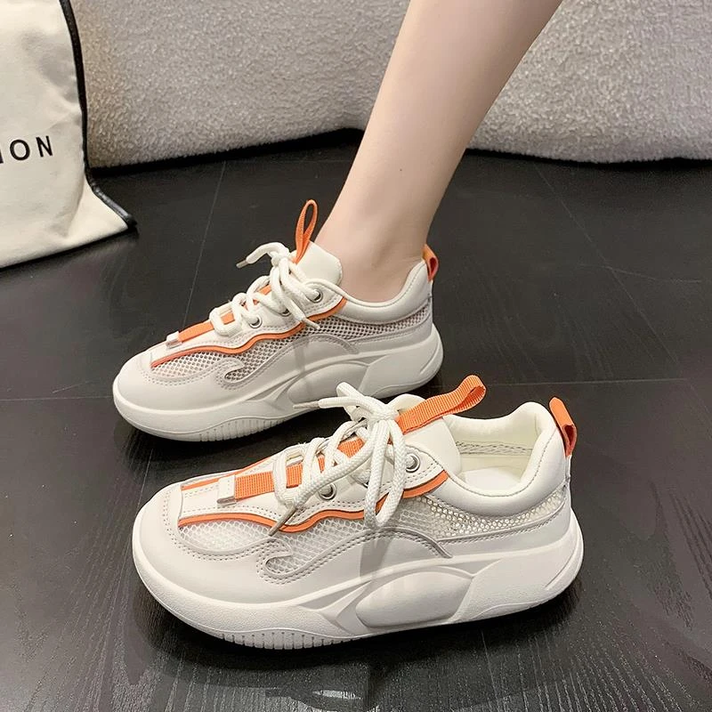 休闲运动鞋女2025新款网鞋透气网面老爹鞋厚底小白鞋子夏季阿甘鞋