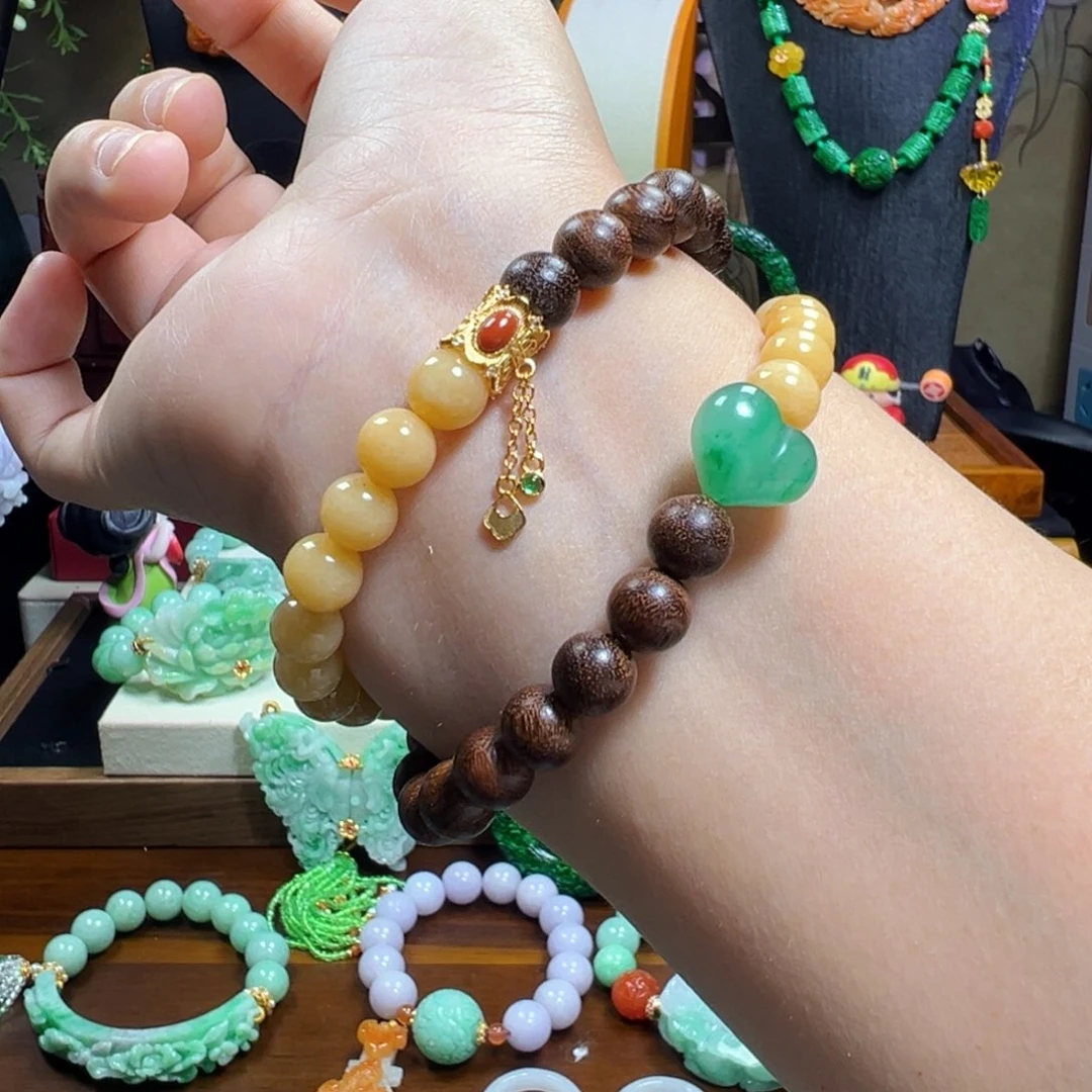 翡翠未镶嵌毛衣链黄翡双圈手串