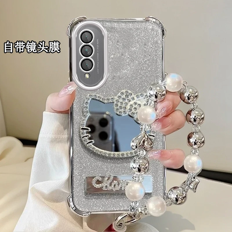 水钻KT猫补妆镜子荣耀Play5TPro手机壳四角防摔CHL-AL00软壳全包