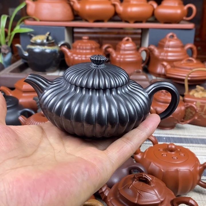 紫砂茶壶筋纹合欢200cc原矿老紫泥捂灰工艺特价