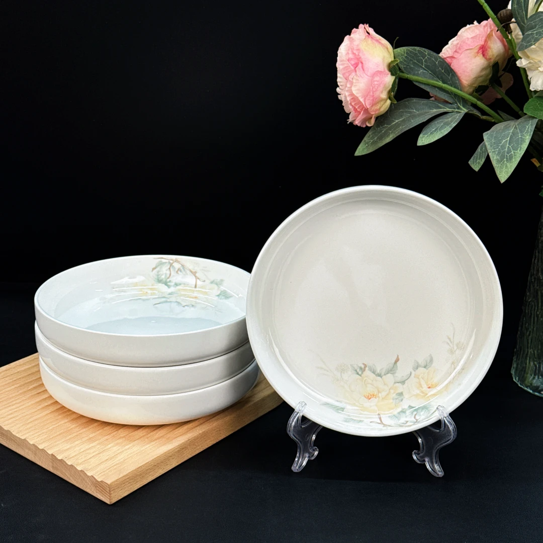 国色天香8英寸窝盘4只装家用大号加深盘