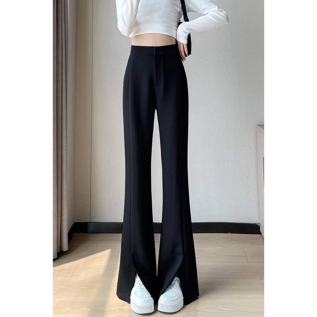 2025秋季新款西装裤高腰窄版阔腿裤开叉微喇直筒休闲裤女夏季显瘦