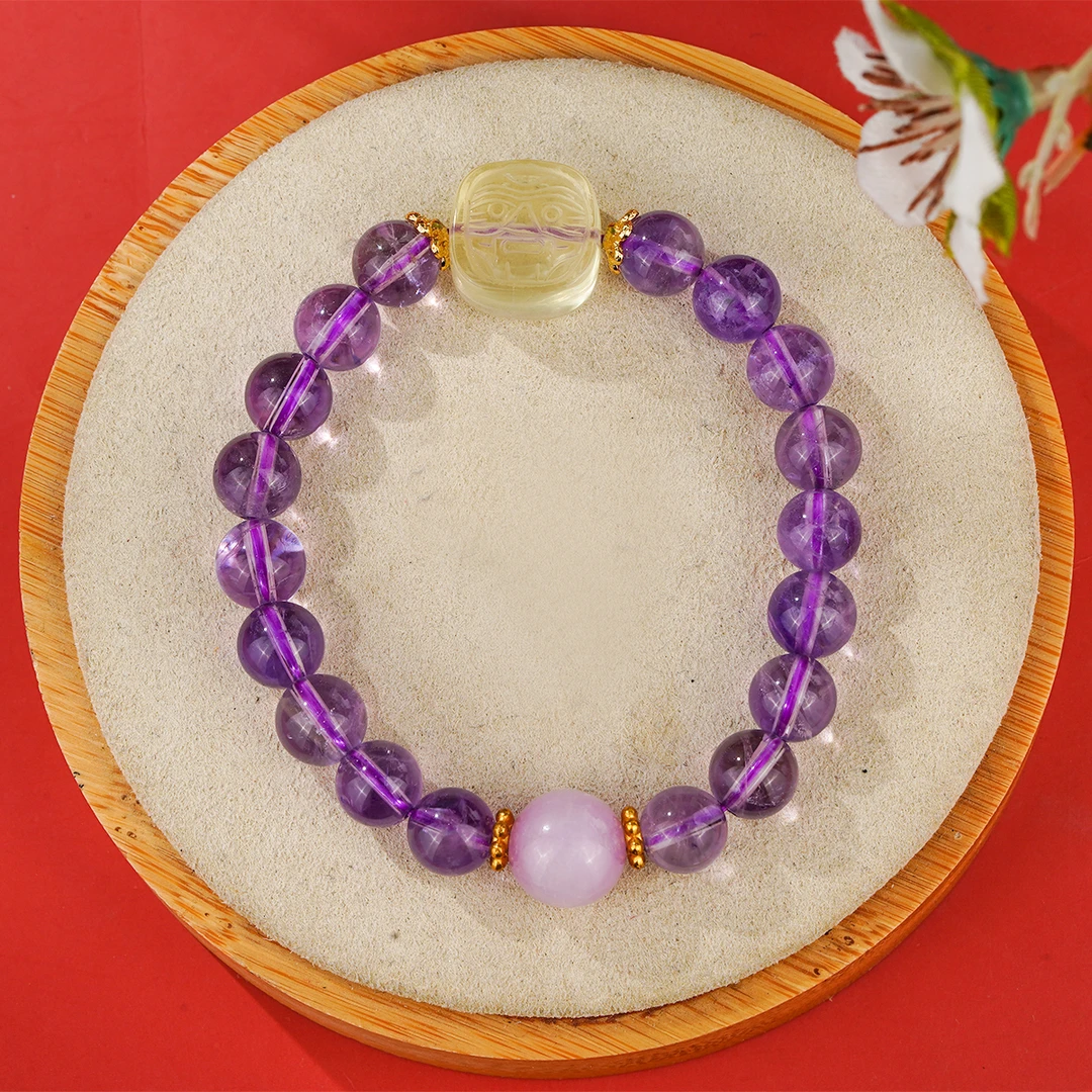 黄水晶扎基拉姆紫锂辉紫水晶手串财富款新中式手串财富款有证书