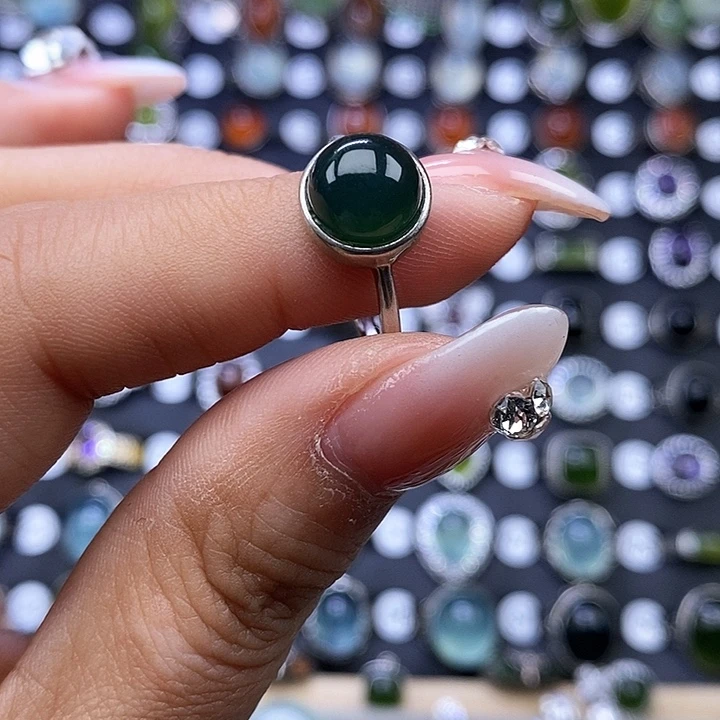 岫玉戒指银S925镶嵌戒指