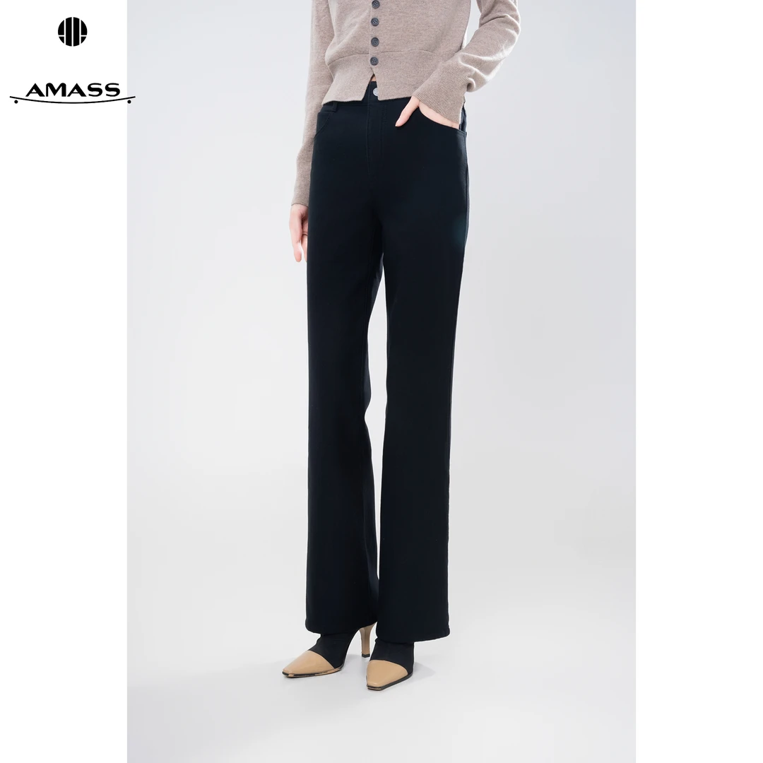 AMASS/阿玛施新款复古时尚直筒百搭轻职风休闲纯色牛仔裤女510011