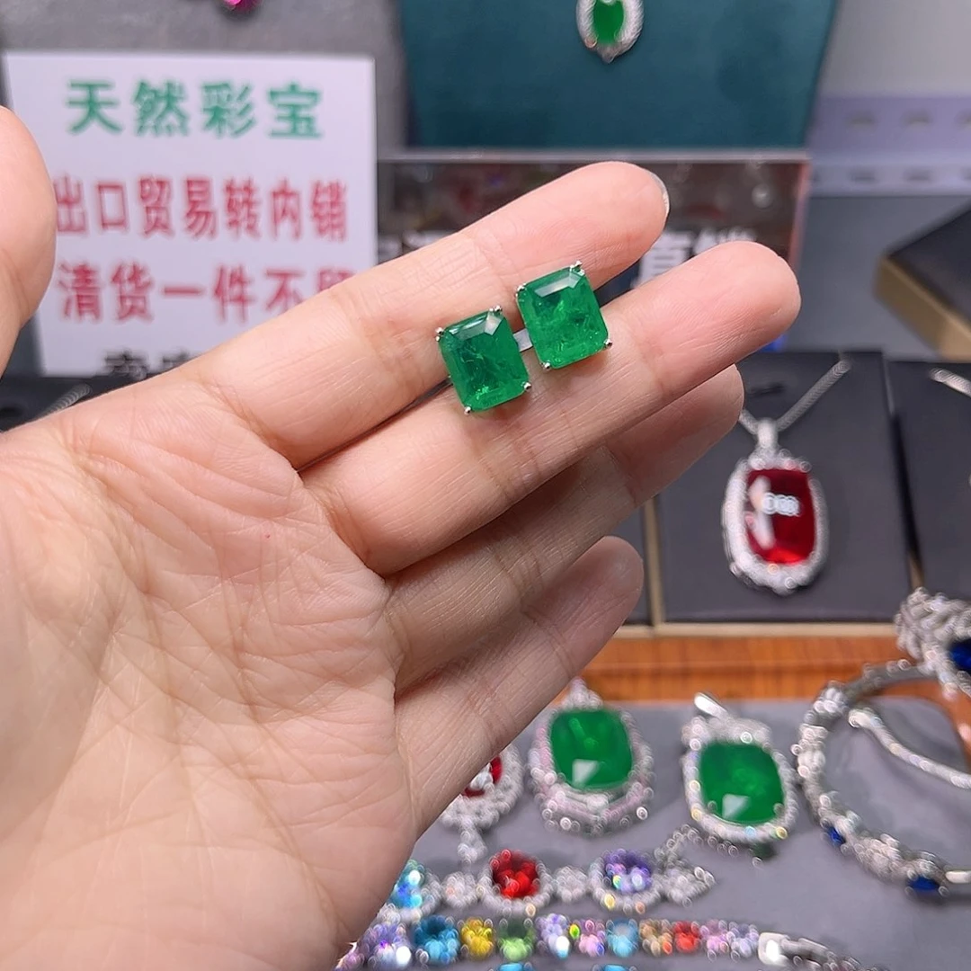 耳饰银S925镶嵌祖母绿d 3