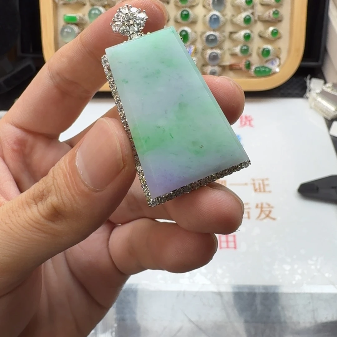 银S925镶嵌戒指翡翠天然缅甸翡翠A货