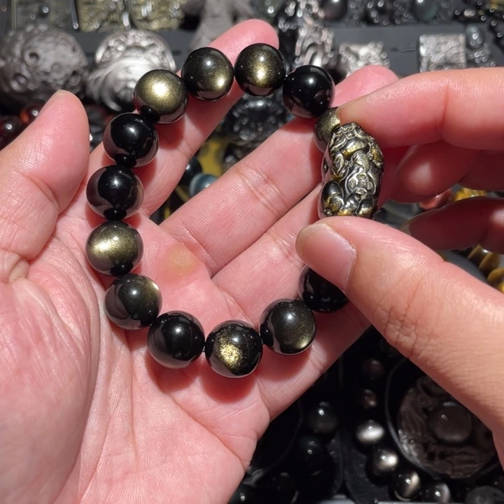 黑曜岩手串未镶嵌三*