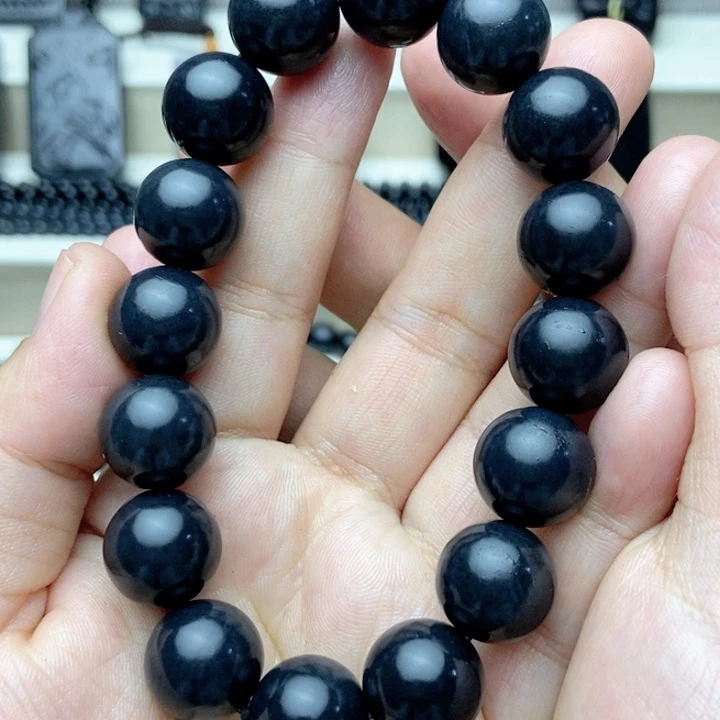 未镶嵌手链和田玉（墨玉）?****?卡14圆珠手串