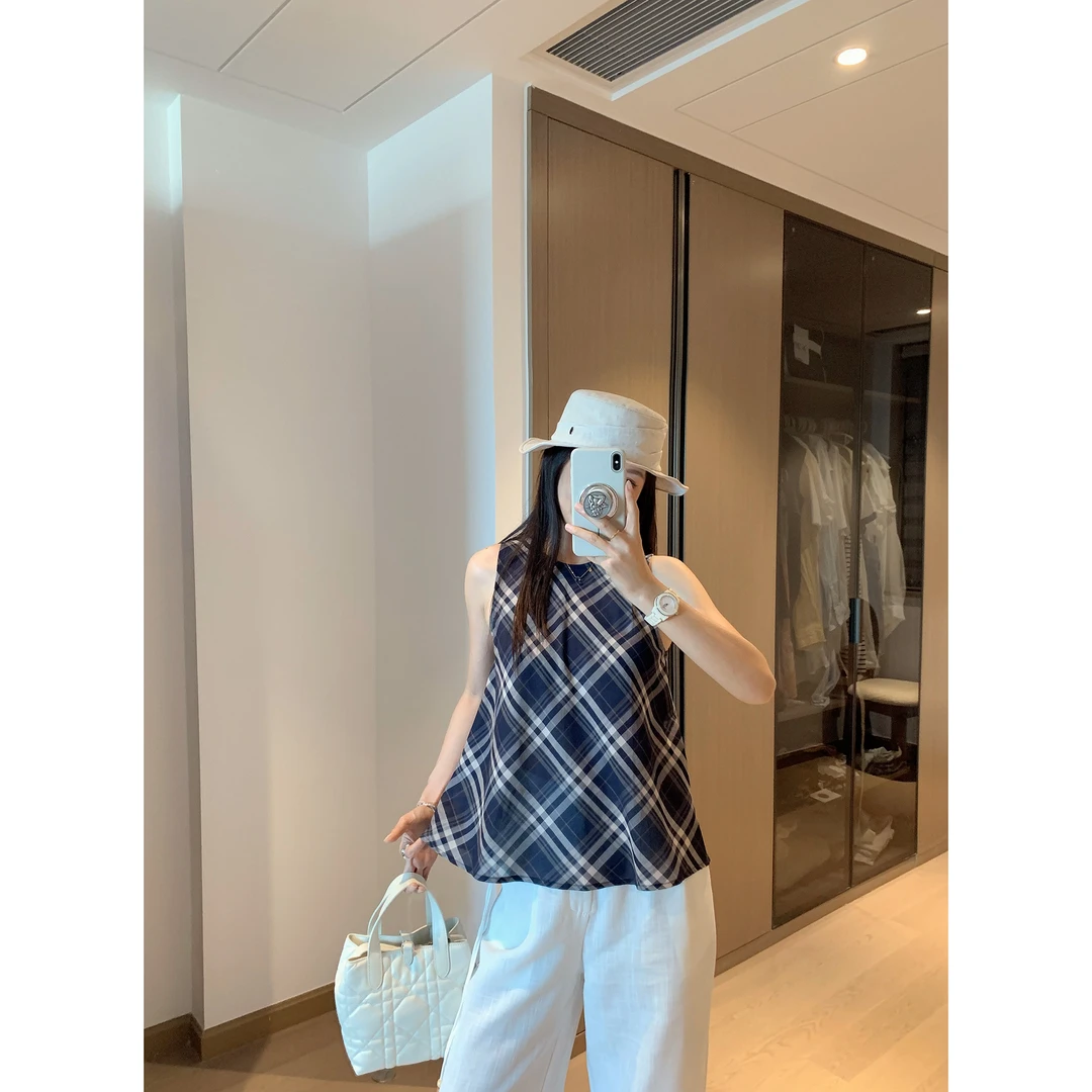不规则格纹无袖背心2506A137