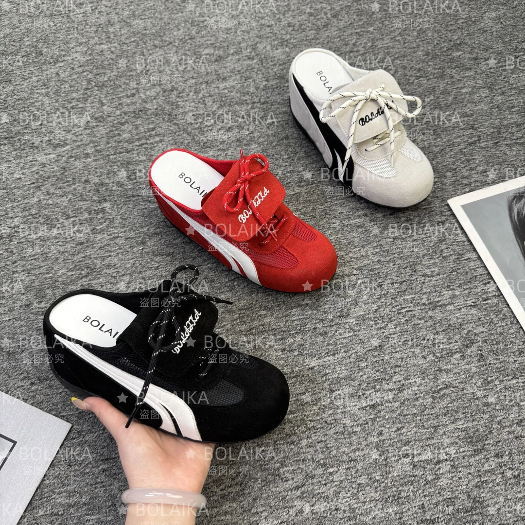 增高9cm薄底休闲半托德训鞋增高女鞋真皮百搭圆头女休闲鞋