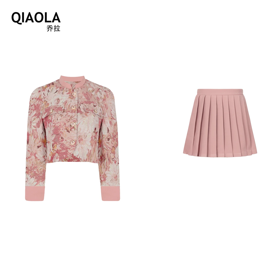 QIAOLA/乔拉【写意蔷薇】 秋冬款定制提花立领单排扣减龄时尚套装