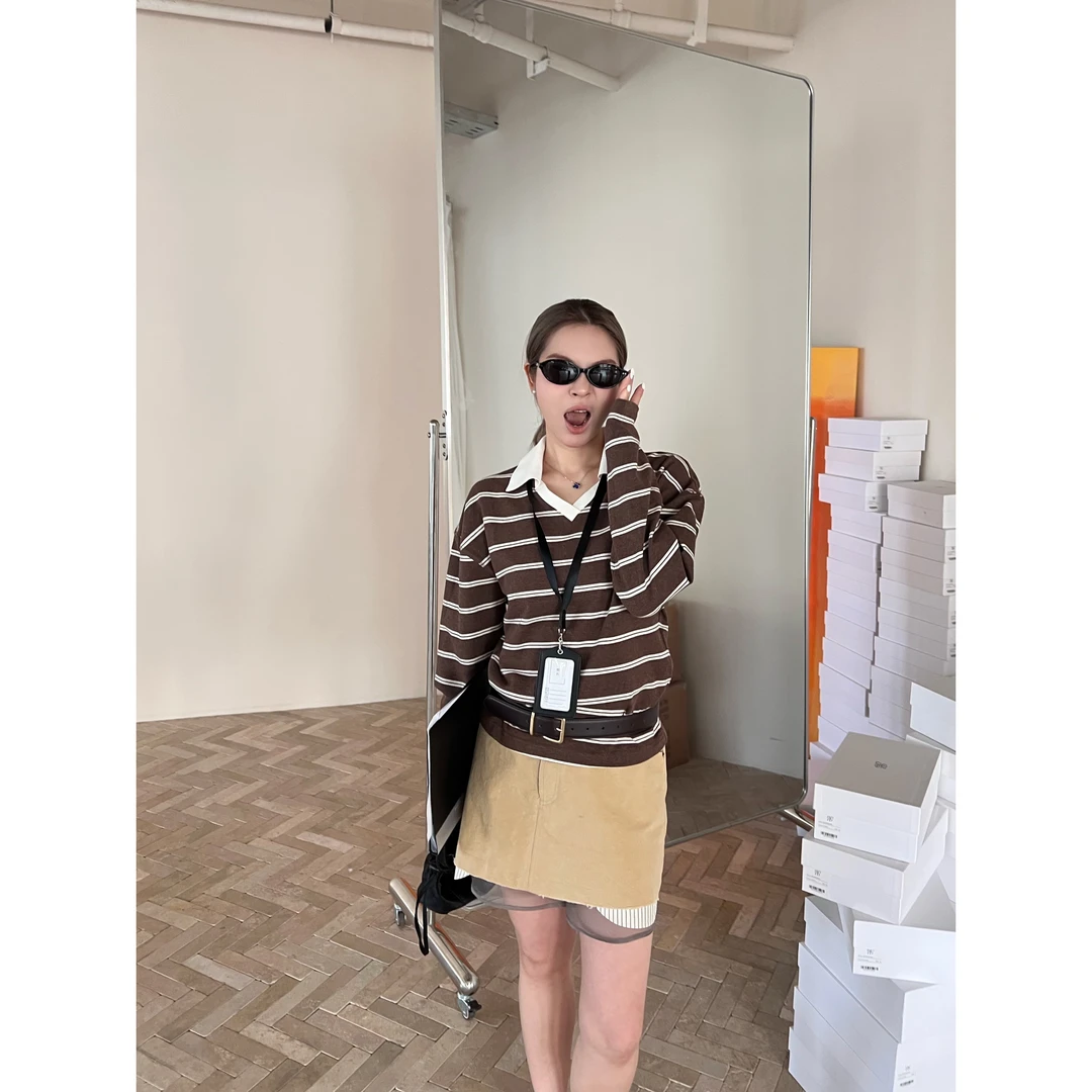 YOEYYOU设计师品牌25春夏新品翻领修身条纹撞色上衣SOLSOL买手店