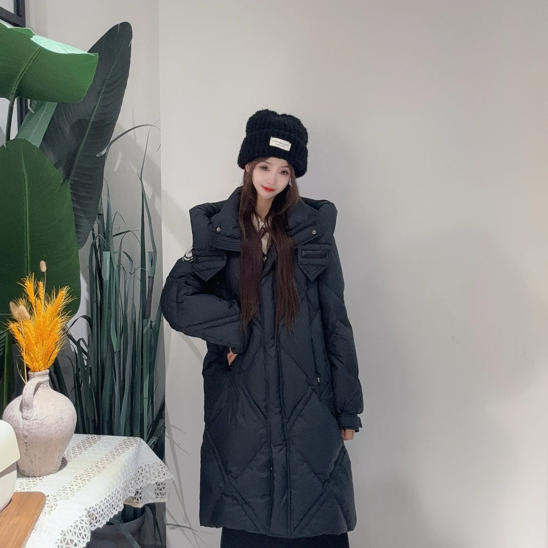 ED42279079Y冬季韩系简约时尚百搭/戴帽设计款菱形格纹保暖羽绒服
