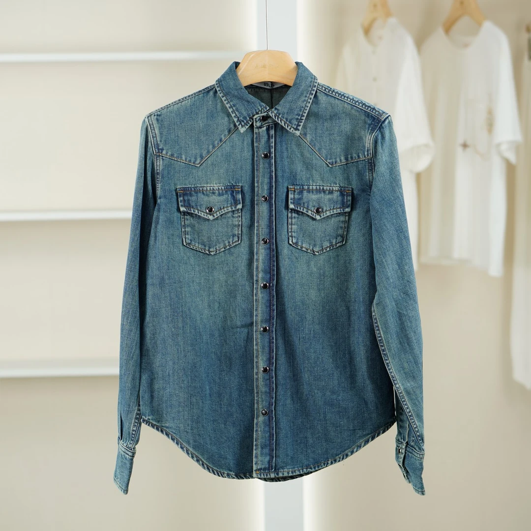 麦迪尚品【遥】51015156 通勤百搭牛仔衬衫春秋女装品牌折扣