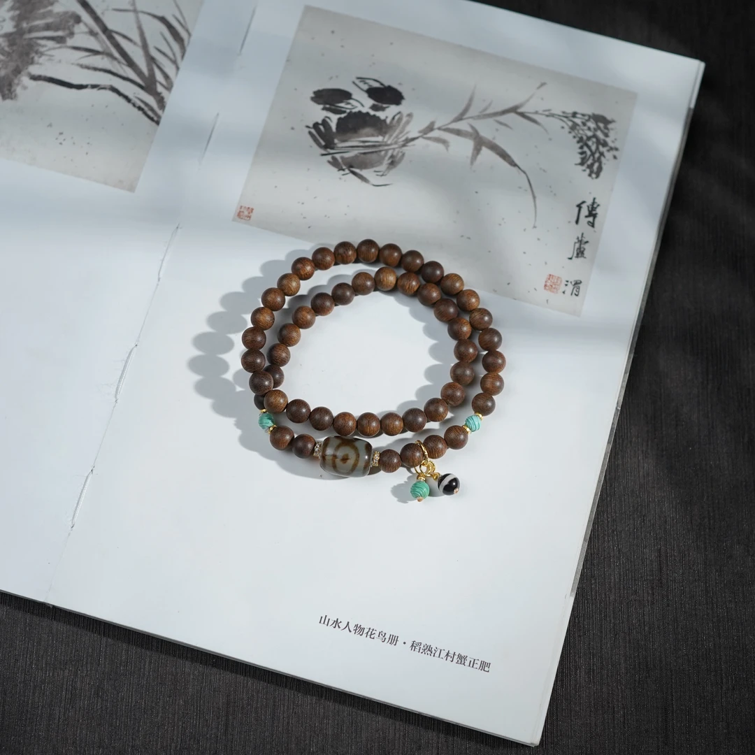 【宁采】绿松*双圈手串*18k金镶嵌(备注手围）