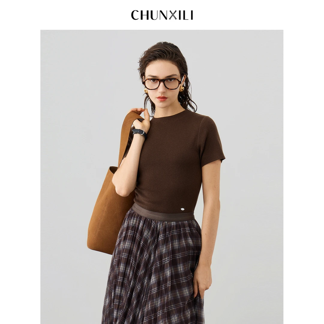 CHUNXILI/春熙里 极简纯色修身短袖针织衫D00M53050