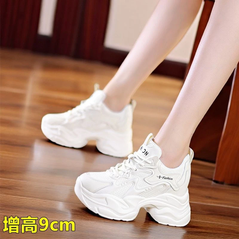 万达撤柜头层牛皮老爹鞋女2025新款春秋轻便时尚透气运动休闲网面