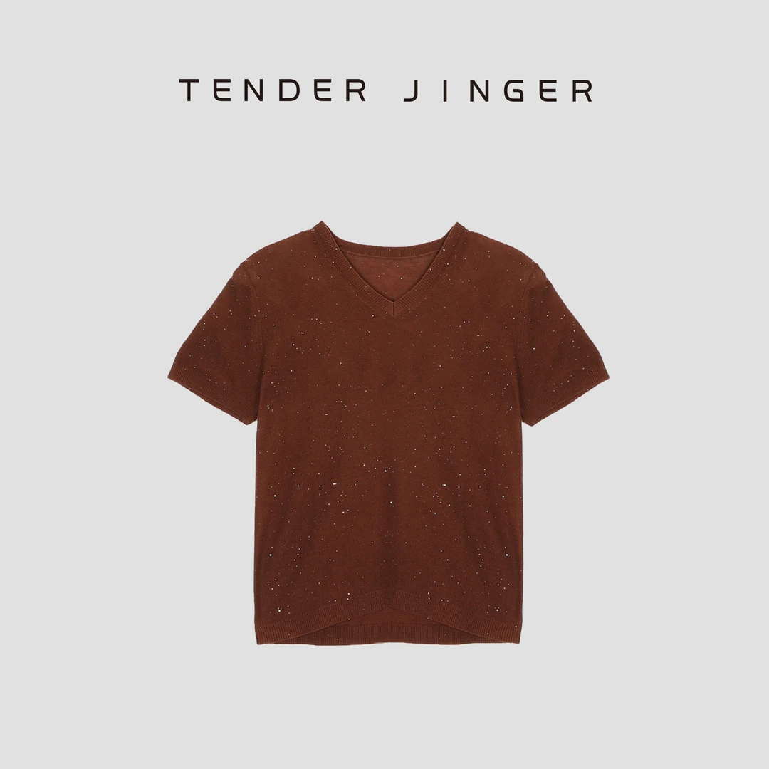 Tender Jinger【黑标】星空亮片羊毛V领针织衫T53BBS30476