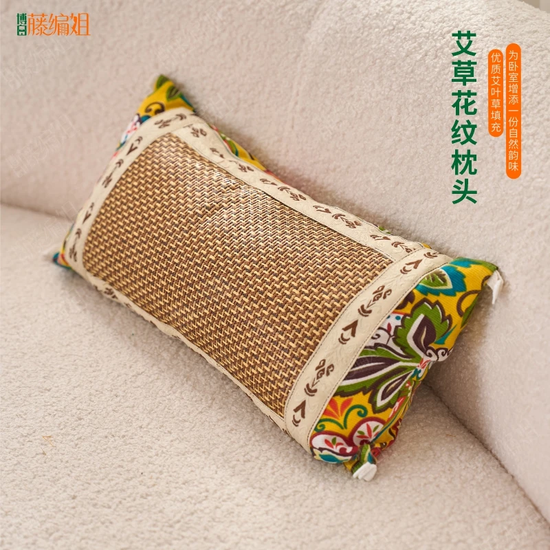 B012IC 艾草花纹枕头睡眠家用艾枕艾叶草填充 可拆洗 40*18*8
