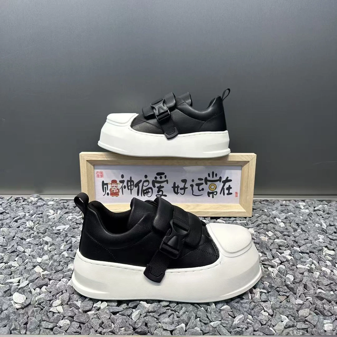 潮男新款秋冬加绒保暖时尚百搭个性搭扣厚底增高潮流运动休闲鞋