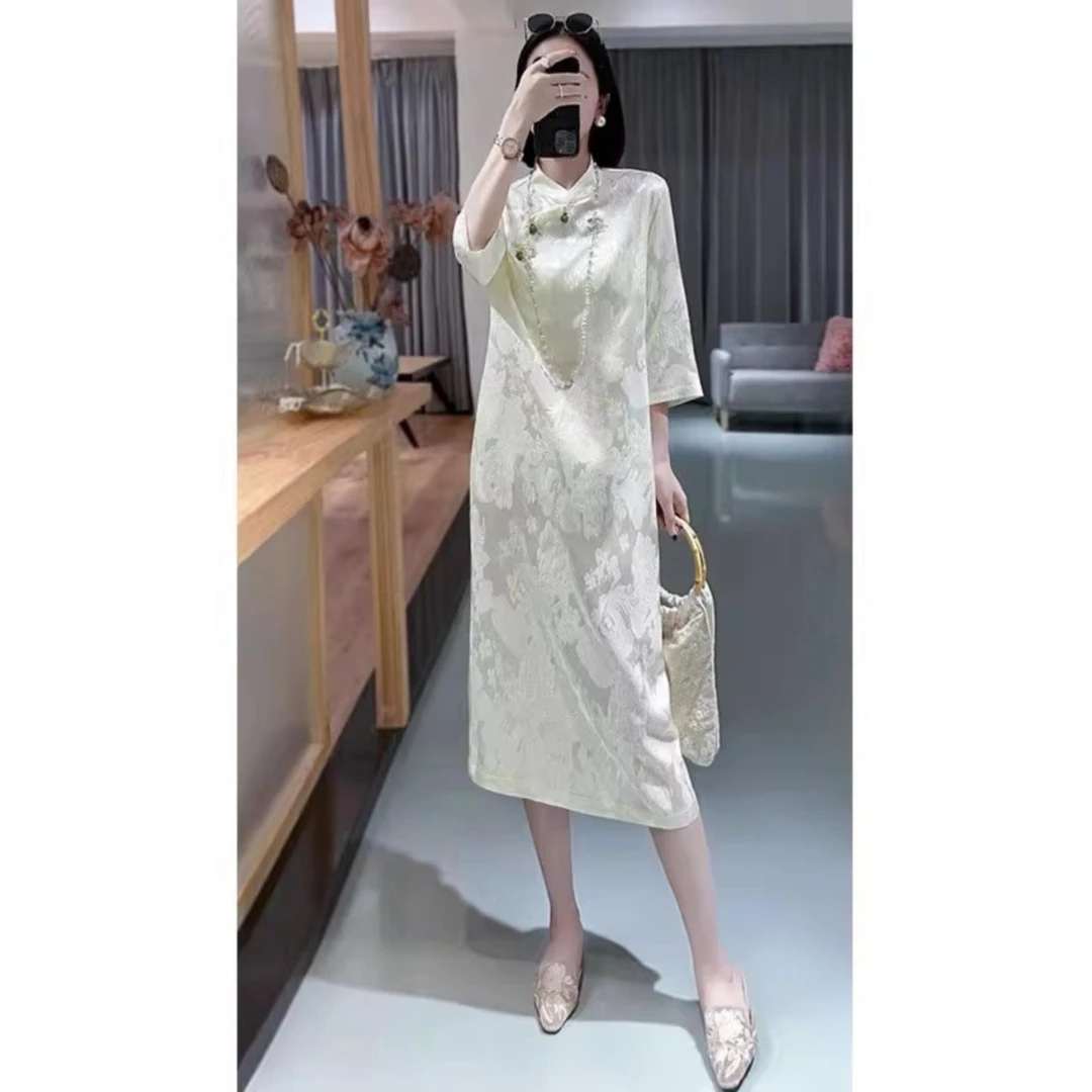 大码女装夏季新款新中式改良旗袍裙胖妹妹时尚气质显瘦遮肚连衣裙